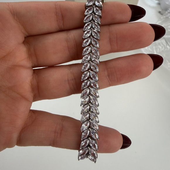 Macys Womens  Sterling Silver Cubic Zirconia Marquis Double Row Tennis Bracelet - Picture 5 of 6